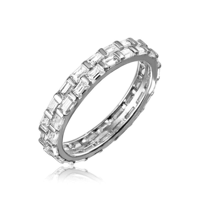 Silver 925 Rhodium Plated Baguette CZ Double Band - GMR00106 | Silver Palace Inc.