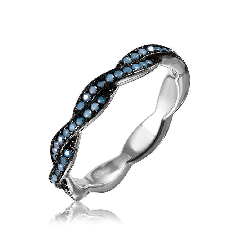 Silver 925 Rhodium Plated Rope Band with Turquoise Stone - GMR00107B | Silver Palace Inc.