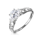 Silver 925 Rhodium Plated CZ Center Stone Ring with Hammered Shank - GMR00109 | Silver Palace Inc.