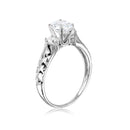 Silver 925 Rhodium Plated CZ Center Stone Ring with Hammered Shank - GMR00109