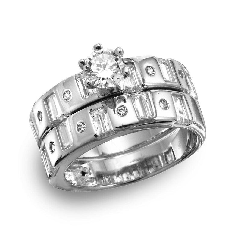 Silver 925 Rhodium Plated Baguette CZ Band Engagement Ring - GMR00110 | Silver Palace Inc.