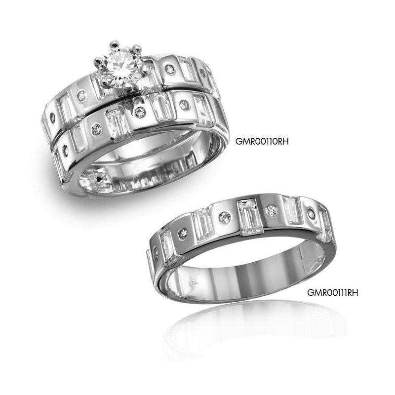 Silver 925 Rhodium Plated Baguette CZ Band Engagement Ring - GMR00110