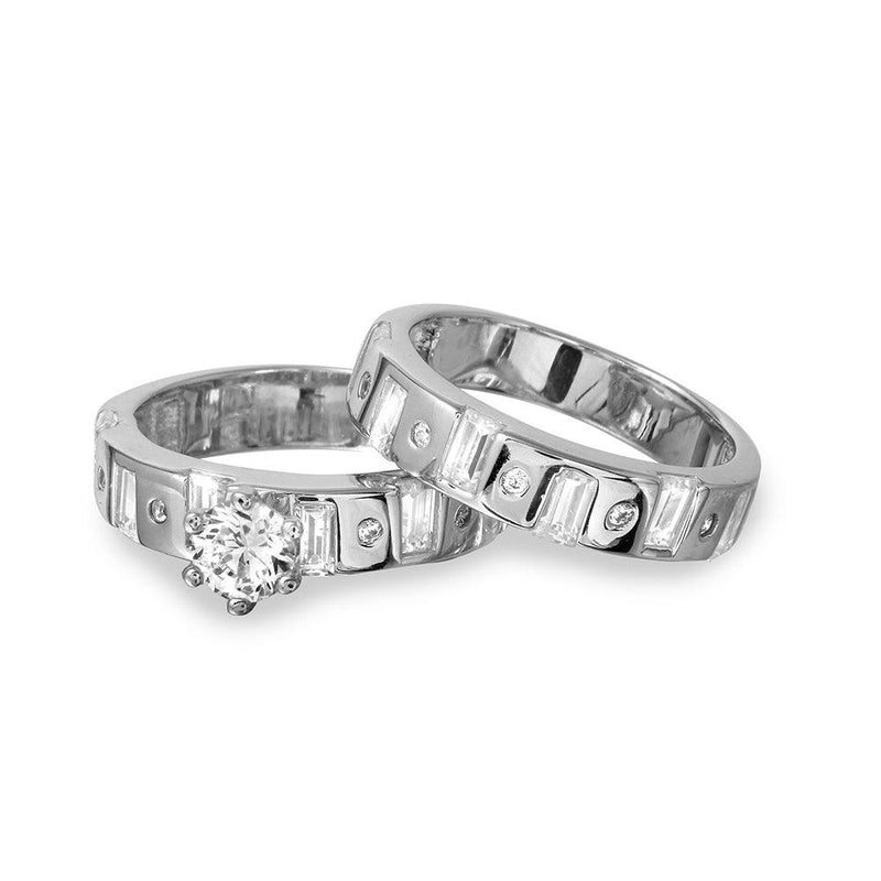 Silver 925 Rhodium Plated Baguette CZ Band Engagement Ring - GMR00110