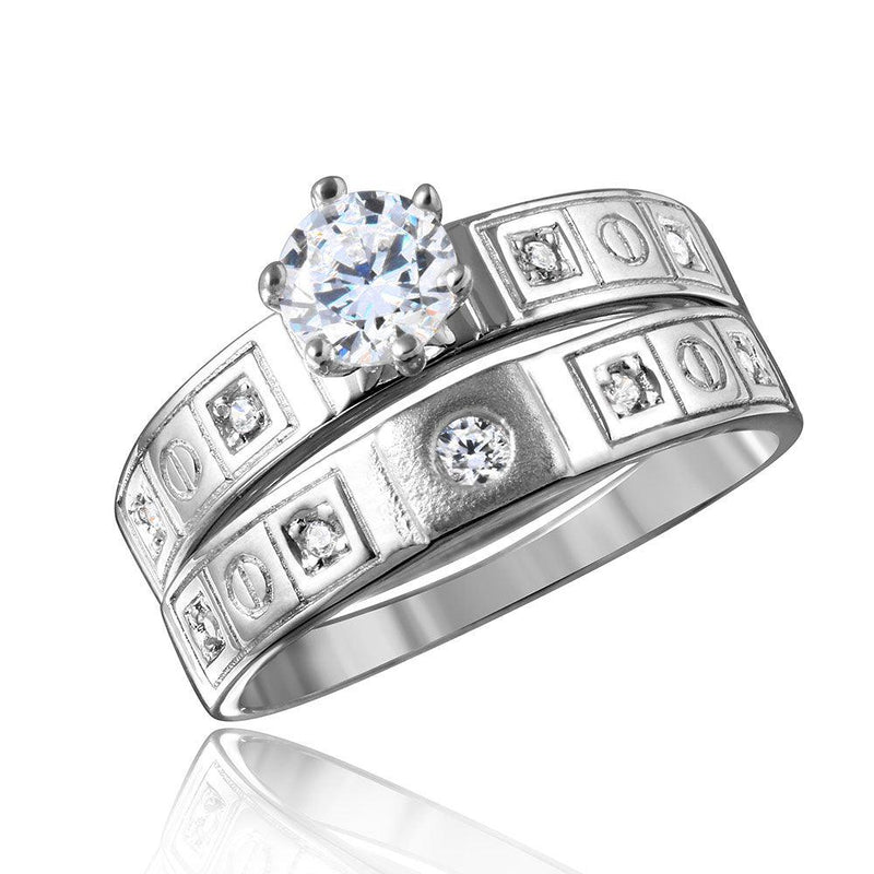 Silver 925 Rhodium Plated Square Design CZ Finish Wedding Ring - GMR00112 | Silver Palace Inc.