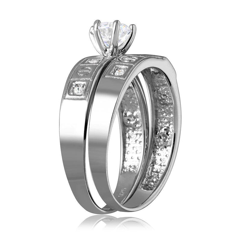 Silver 925 Rhodium Plated Square Design CZ Finish Wedding Ring - GMR00112