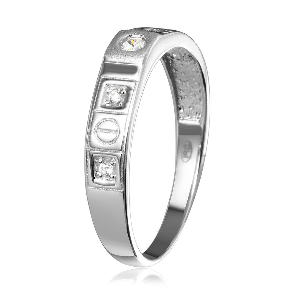Silver 925 Rhodium Plated Square Design CZ Finish Wedding Men's Ring - GMR00113