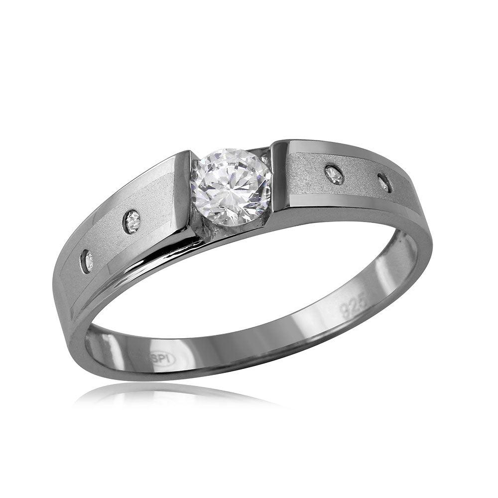 Anillo de boda para hombre a juego con circonita cúbica y acabado mate en plata 925 - GMR00115