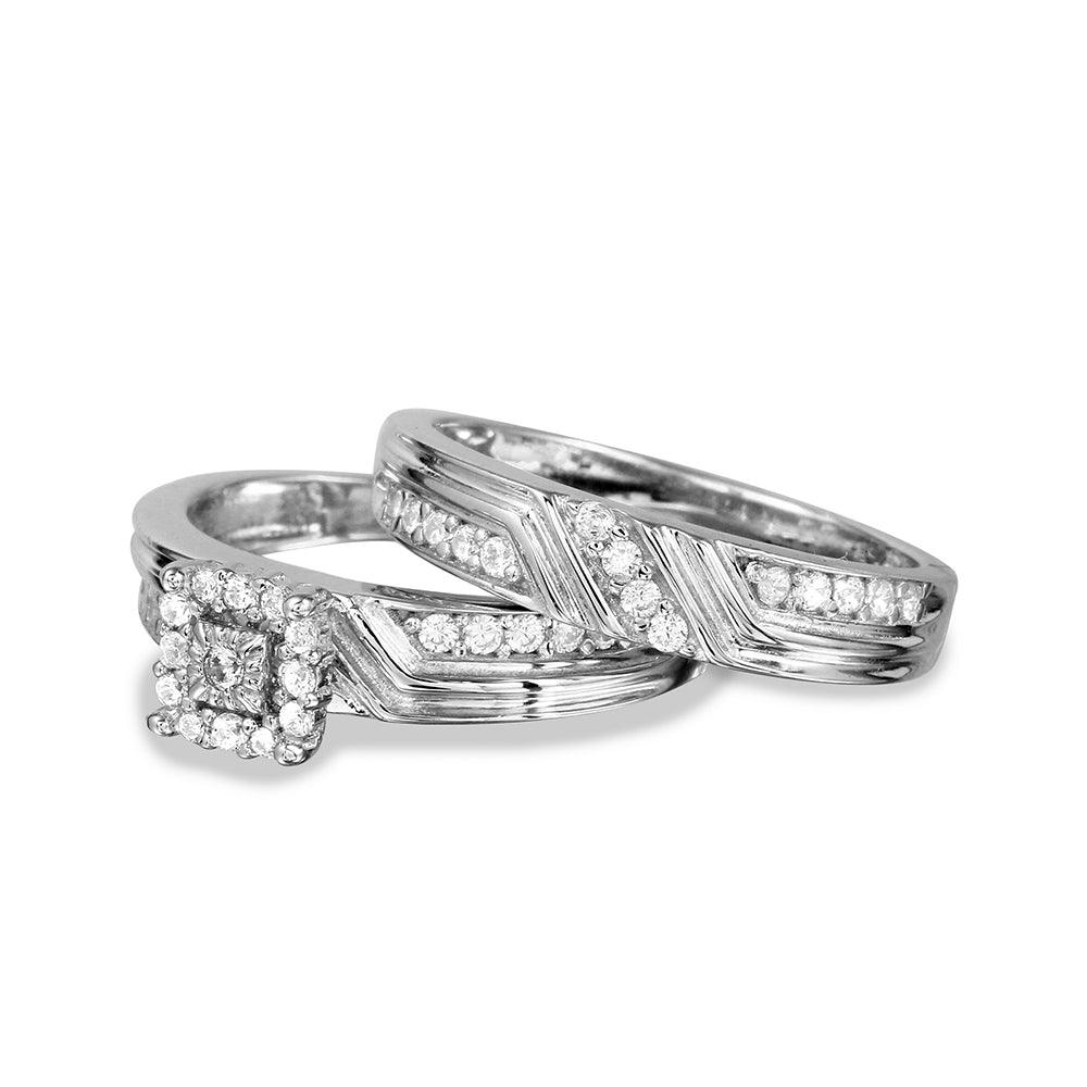 Anillo de compromiso con circonita cúbica y halo cuadrado chapado en rodio en plata 925 - GMR00120