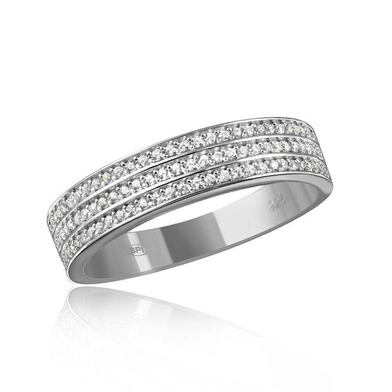 Mens Sterling Silver 925 Rhodium Plated Muiti Row Clear CZ Band - GMR00123 | Silver Palace Inc.