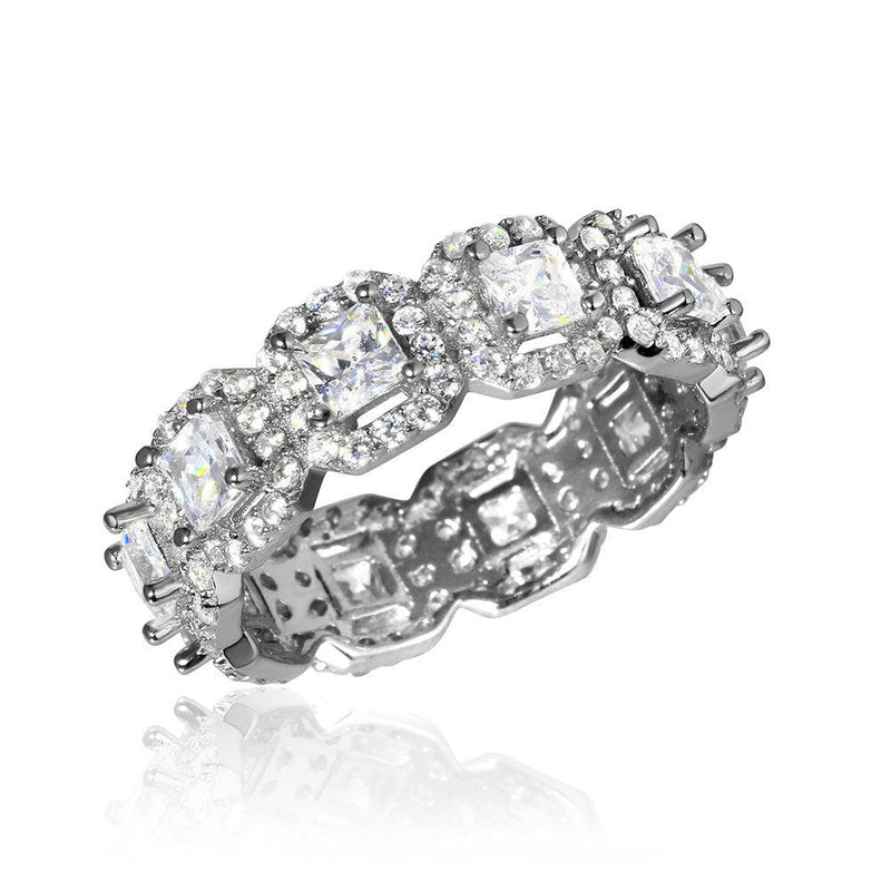 Silver 925 Rhodium Plated Eternity Band with Micro Pave Square and Round CZ - GMR00126 | Silver Palace Inc.