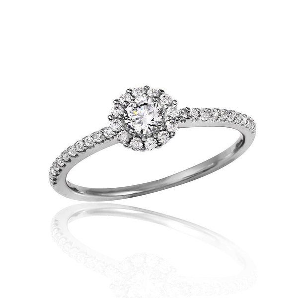 Silver 925 Rhodium Plated Small Size Halo CZ Ring - GMR00127 | Silver Palace Inc.