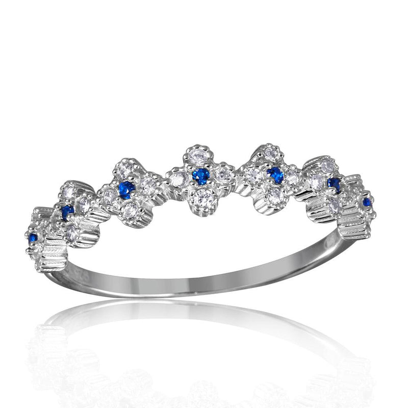 Silver 925 Rhodium Plated Clover Band with Blue CZ Stones - GMR00129S | Silver Palace Inc.