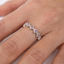 Silver 925 Rhodium Plated Clover Band with Red CZ Stones - GMR00129R