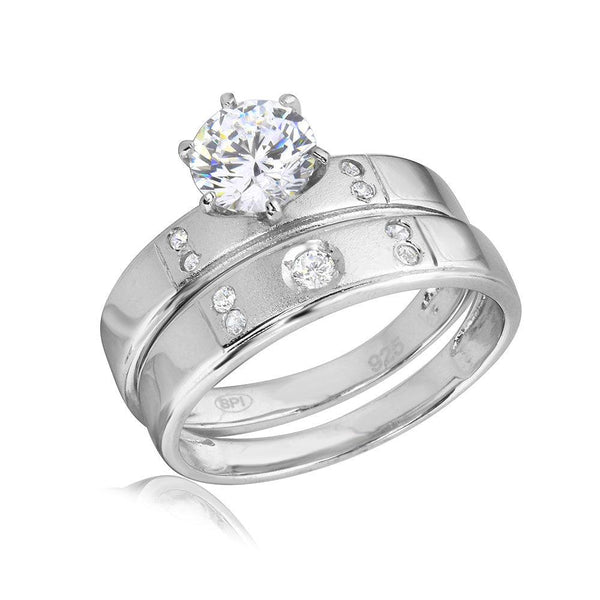 Silver 925 Rhodium Plated Matte Finish 5 CZ Wedding Ring - GMR00144 | Silver Palace Inc.