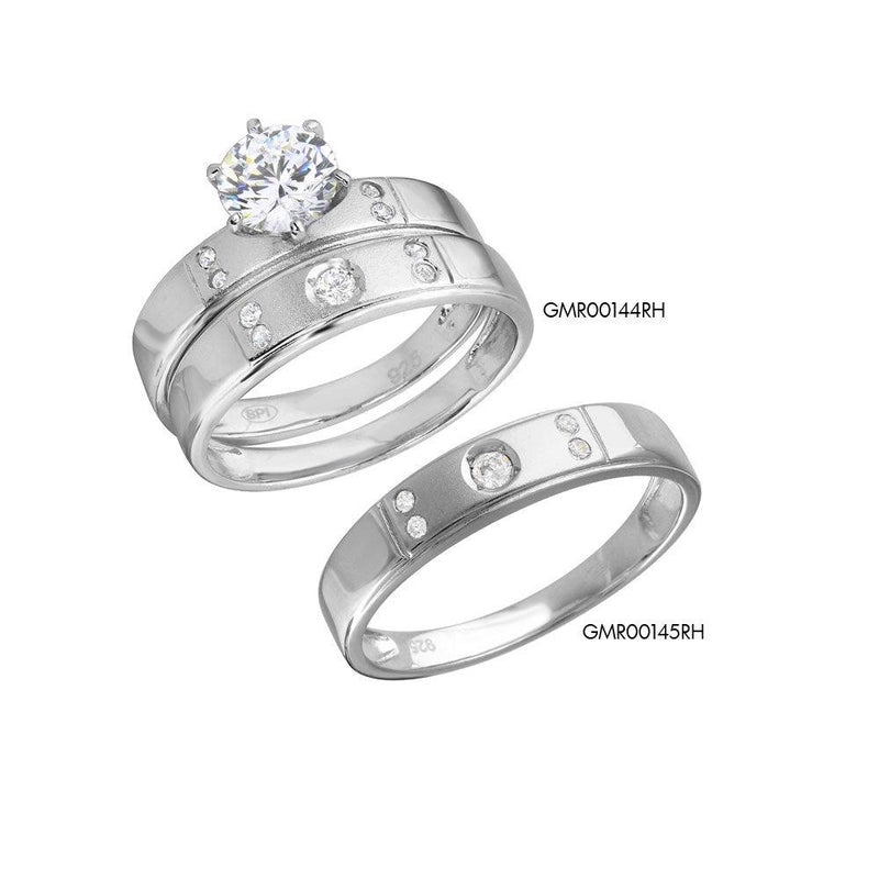 Rhodium Plated 925 Sterling Silver Matte Finish 5 CZ Wedding Ring - GMR00144