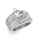 Silver 925 Rhodium Plated Marquise Center Trio Bridal Ring - GMR00146 | Silver Palace Inc.