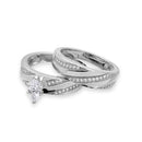 Anillo nupcial de trío con centro de marquesa chapado en rodio de plata 925 - GMR00146