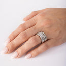Silver 925 Rhodium Plated Round Square Center Trio Bridal Ring - GMR00148