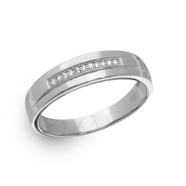 Men's Sterling Silver Rhodium Plated Single Bar CZ Ring - GMR00149 | Silver Palace Inc.