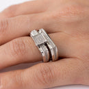 Anillo con acento de barra cuadrada de circonita transparente de dos piezas chapado en rodio de plata 925 - GMR00152