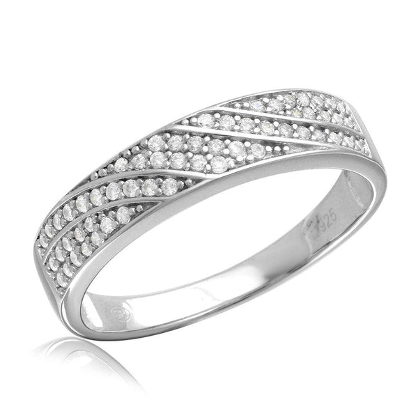 Mens Sterling Silver 925 Rhodium Plated Wave CZ Band Wedding Ring - GMR00155 | Silver Palace Inc.