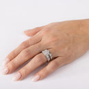 Silver 925 Rhodium Plated Square Pave Center Trio Bridal Ring - GMR00158