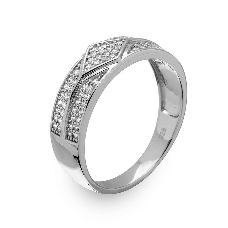 Banda de plata 925 chapada en rodio con detalles de diamantes y circonita cúbica - GMR00163