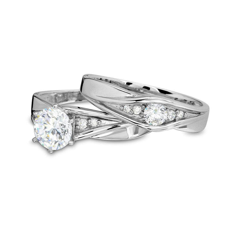 Silver 925 Rhodium Plated Round CZ Center Stone Wedding Ring - GMR00184