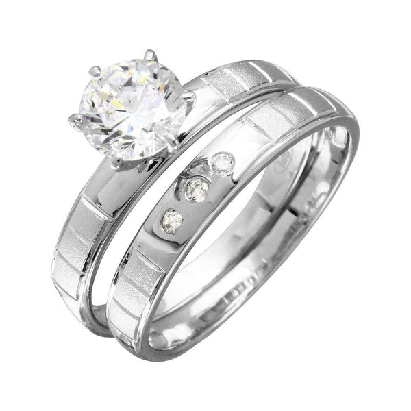 Silver 925 Rhodium Plated Line Shank Design Bridal Trios Ring - GMR00188 | Silver Palace Inc.