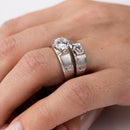 Silver 925 Rhodium Plated with Matte Finish Round Center Trio Bridal Ring - GMR00190