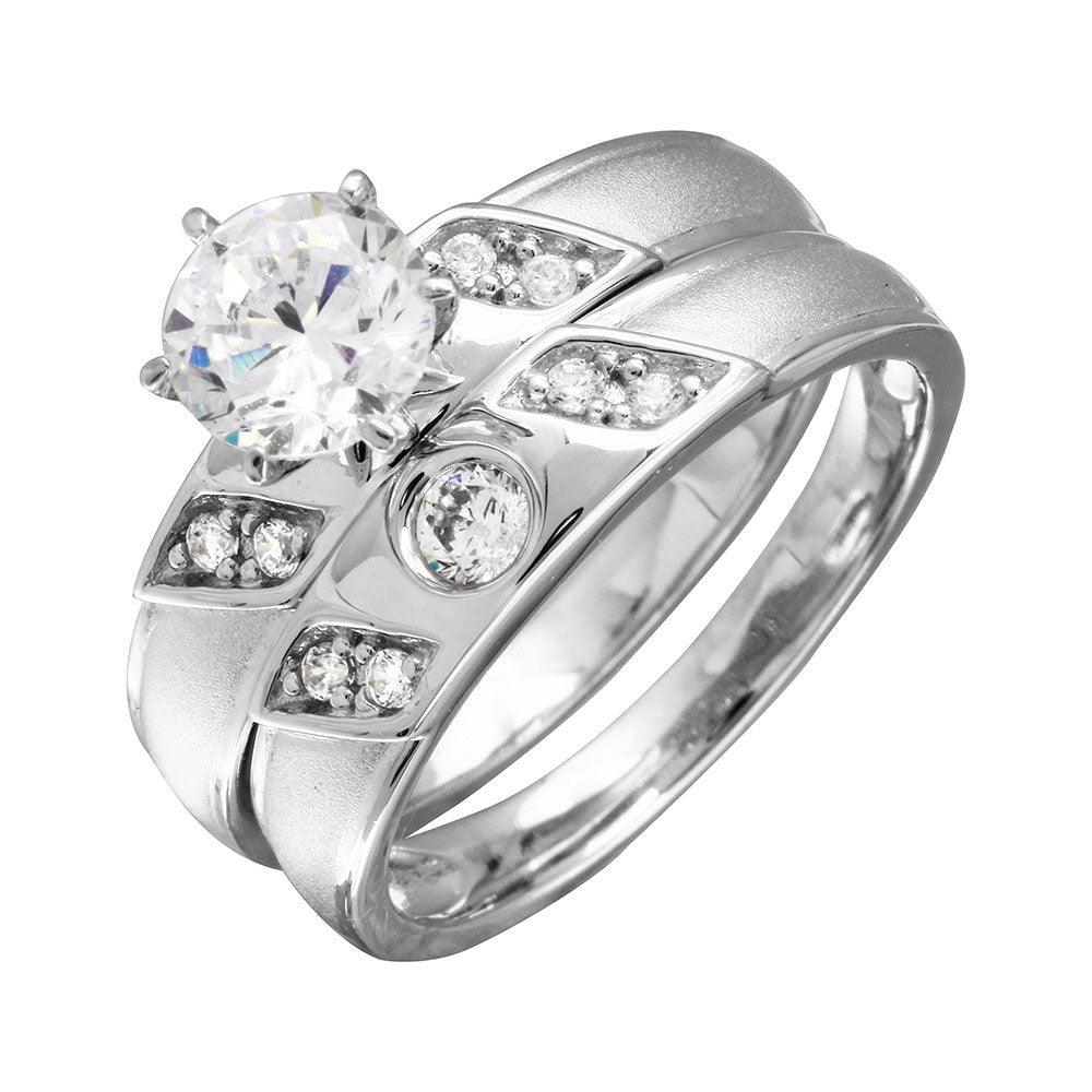 Silver 925 Slash CZ Trios Bridal CZ Ring - GMR00192 | Silver Palace Inc.