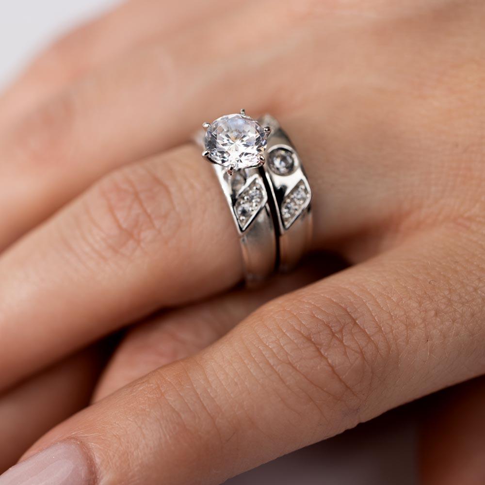 Silver 925 Slash CZ Trios Bridal CZ Ring - GMR00192 | Silver