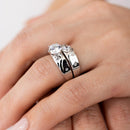 Rhodium Plated 925 Sterling Silver Sideways Design Matte Finish Trio Ring - GMR00194