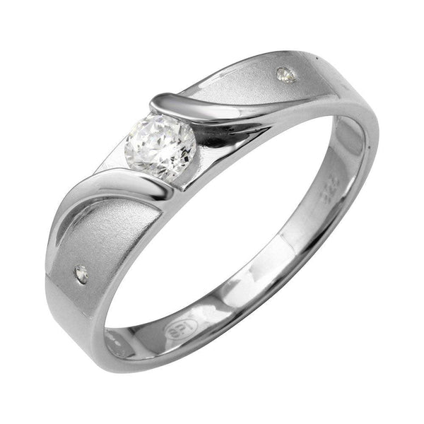 Mens Sterling Silver 925 Rhodium Plated Sideways Design Matte Finish Trio Ring - GMR00195 | Silver Palace Inc.