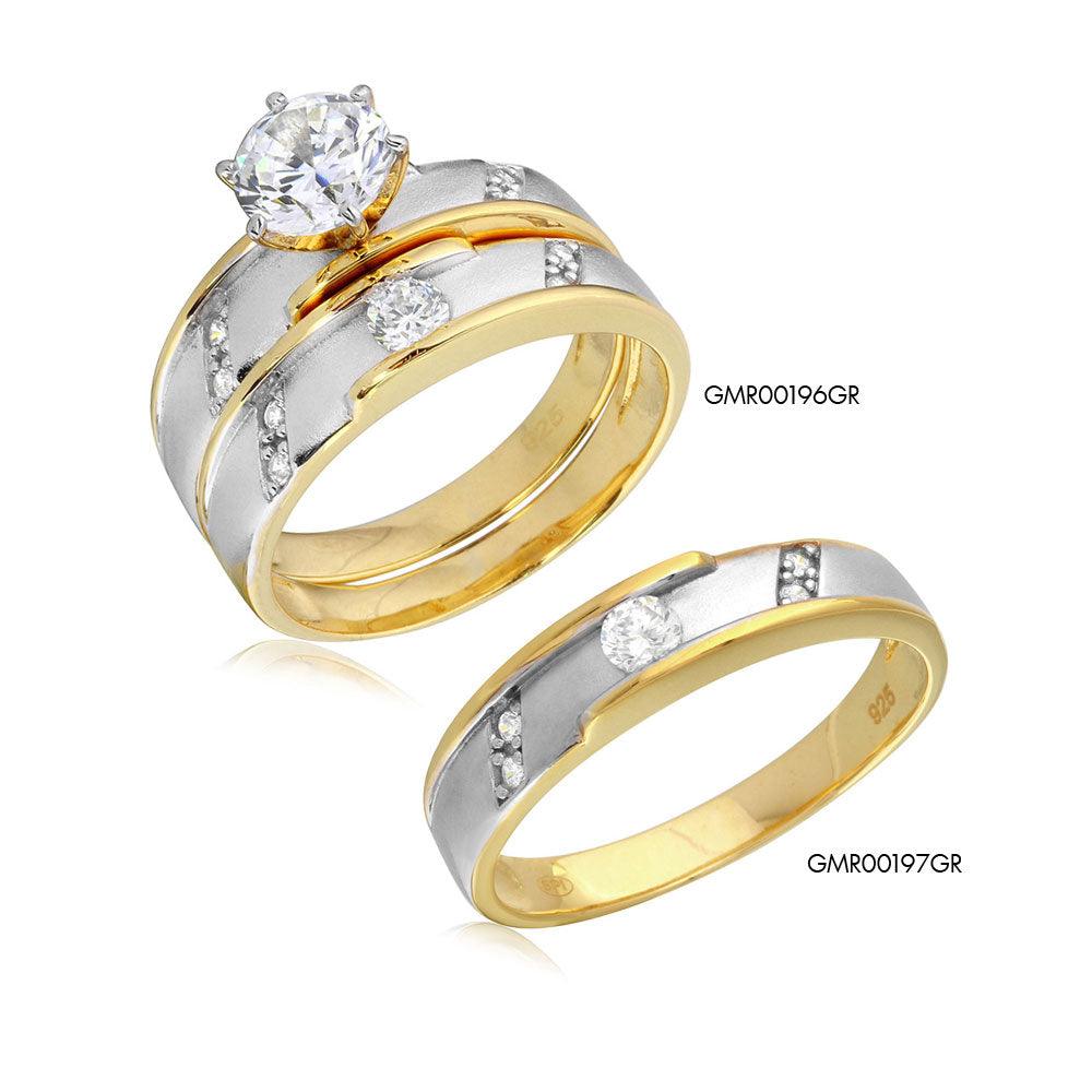 Alianza de boda bicolor de plata de ley 925 con baño de oro y rodio y circonitas - GMR00196GP