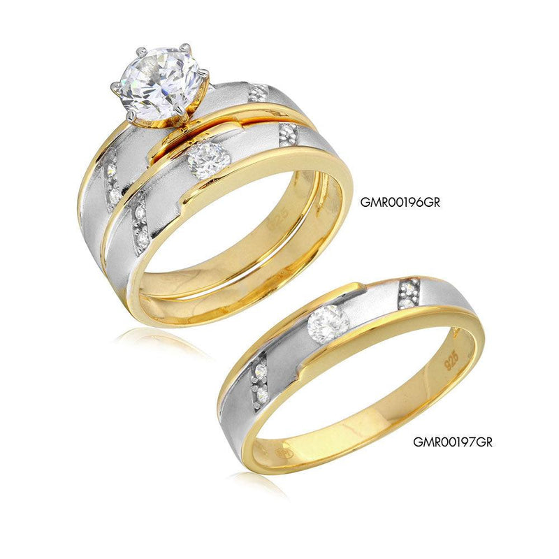 Alianza de boda con circonita cúbica chapada en rodio y oro de 2 tonos en plata 925 - GMR00196GP
