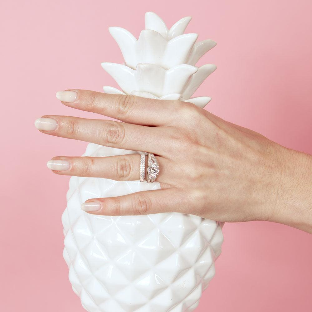 Rhodium Plated 925 Sterling Silver CZ Bridal Ring - GMR00203