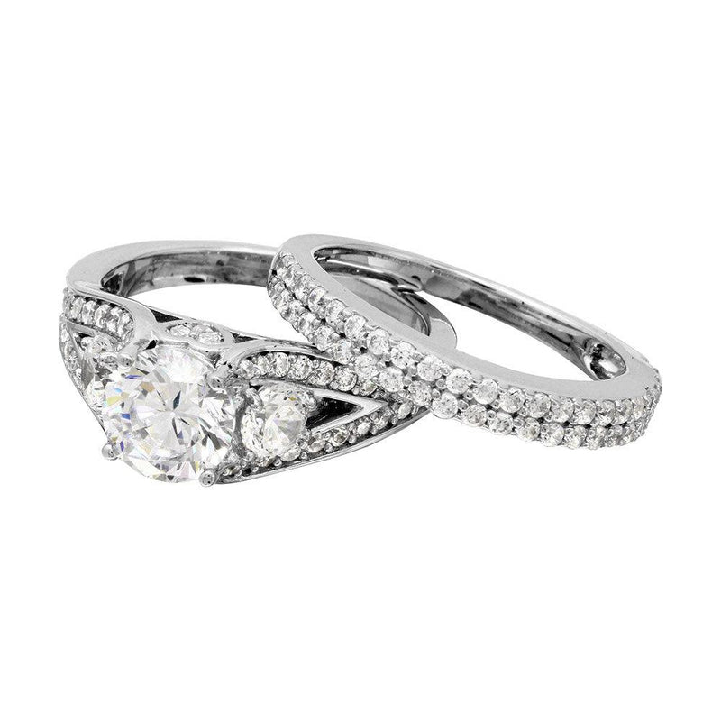 Rhodium Plated 925 Sterling Silver CZ Bridal Ring - GMR00203