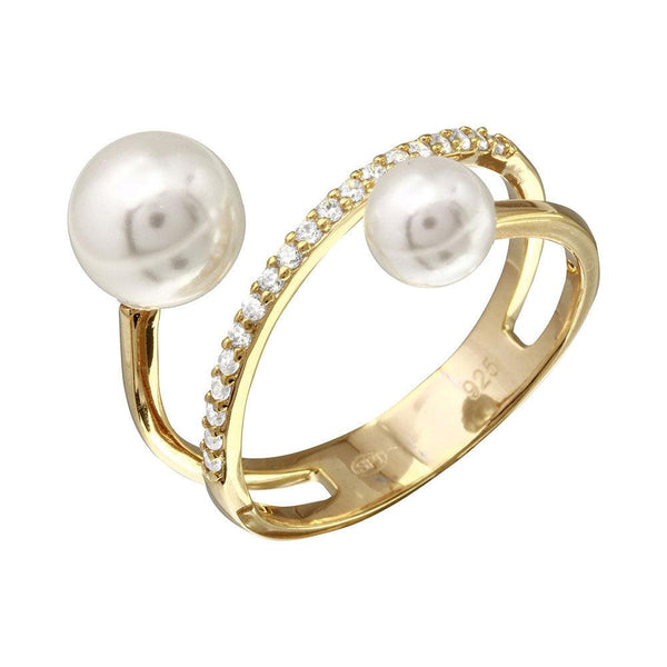 Silver 925 Gold Plated Synthetic Pearl Ended Loop CZ Ring - GMR00206GP | Silver Palace Inc.
