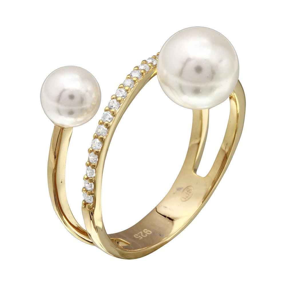 Anillo de plata de ley 925 bañado en oro con circonita cúbica y perla sintética - GMR00206GP