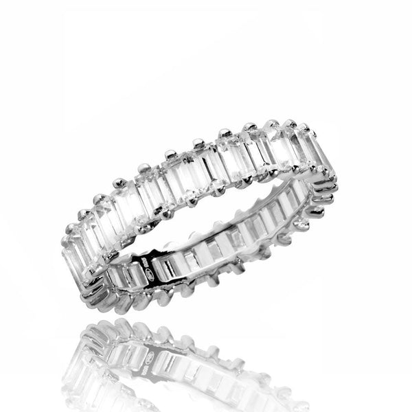 Silver 925 Rhodium Plated Eternity Band with Rectangle CZ - GMR00208 | Silver Palace Inc.