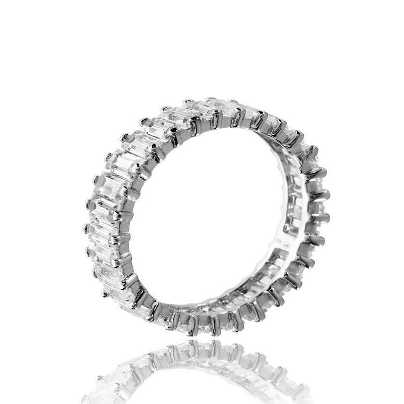 Rhodium Plated 925 Sterling Silver Eternity Band with Rectangle CZ - GMR00208