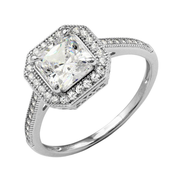 Silver 925 Rhodium Plated Square Halo Ring with CZ Shank - GMR00209 | Silver Palace Inc.