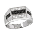 Rhodium Plated 925 Sterling Silver Rectangle Black and Clear CZ Ring - GMR00216RB | Silver Palace Inc.