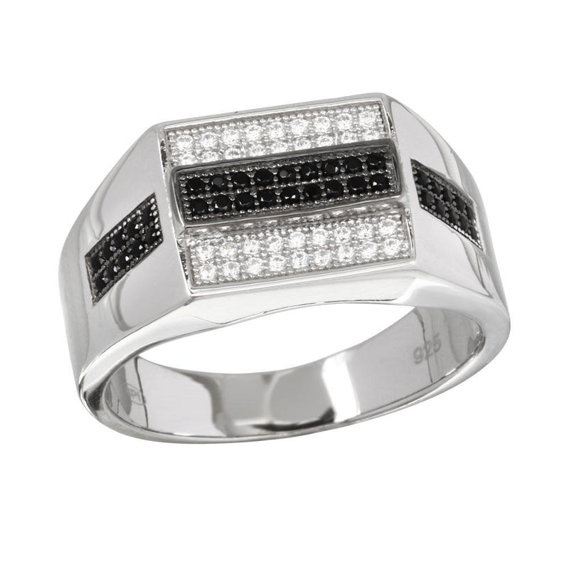 Rhodium Plated 925 Sterling Silver Rectangle Black and Clear CZ Ring - GMR00216RB | Silver Palace Inc.