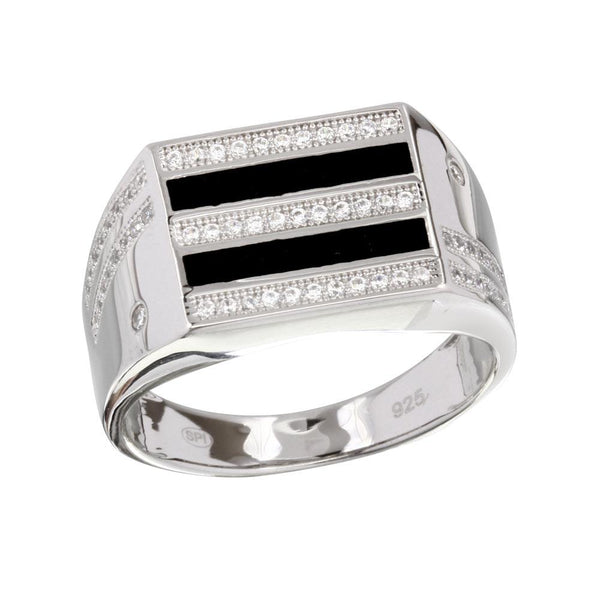 Silver 925 2 Toned Rhodium Plated Black Enamel CZ Men's Ring - GMR00217 | Silver Palace Inc.