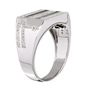 Two-Tone 925 Rhodium Plated 925 Sterling Silver Black Enamel CZ Men's Ring - GMR00217