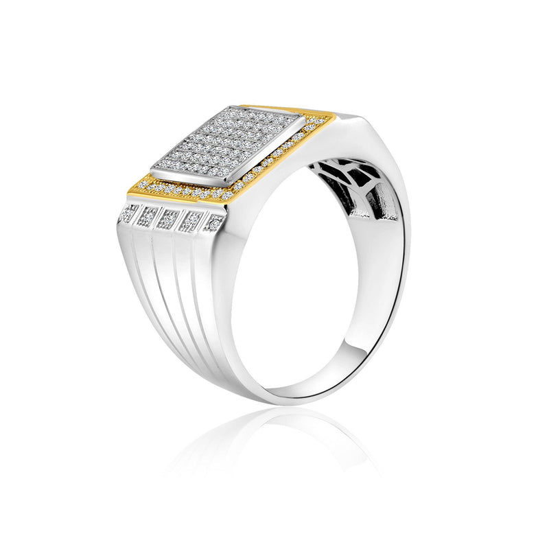 Two-Tone 925 Rhodium Plated 925 Sterling Silver Square CZ Encrusted Men's Ring - GMR00218RG