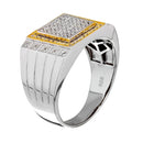 Two-Tone 925 Rhodium Plated 925 Sterling Silver Square CZ Encrusted Men's Ring - GMR00218RG