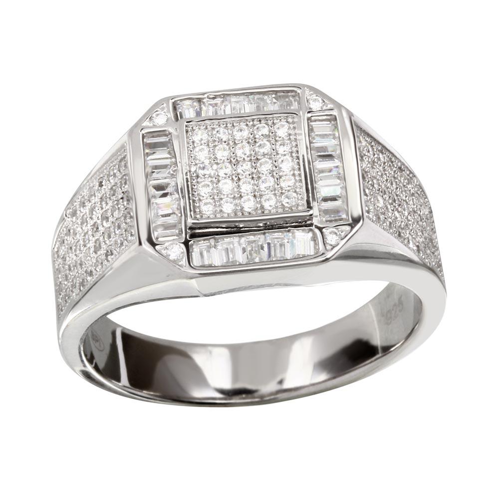 Men's Sterling 925 Silver Rhodium Plated Square CZ Ring - GMR00219